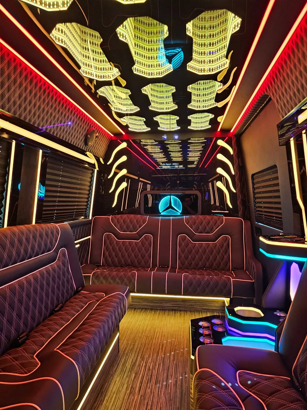 Limo Sprinter interior with lounge seating